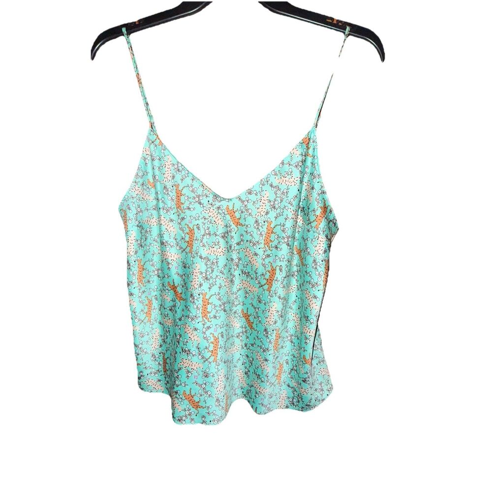 Victoria's Secret Sleep Cami Size Medium Teal Sleeveless Tiger Print Tank Top